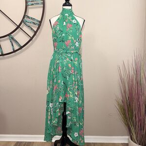Eliza J. Dress Size 6 NWT  Green Floral Sleeveless Lined Halter High-Low